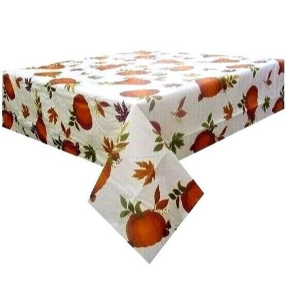 Tossed Pumpkin Tablecloth 52 x 90-Inch Vinyl Cream Orange Green Fall Kitchen NEW